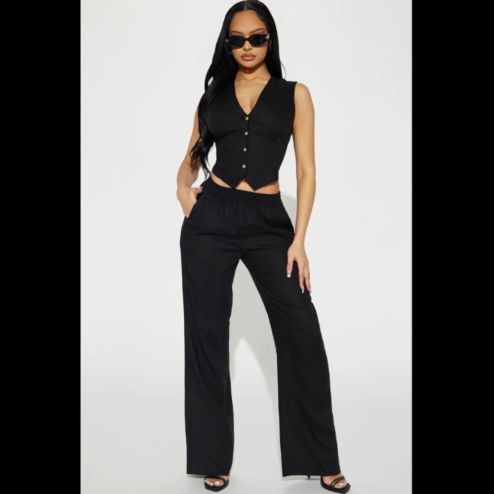 Black Linen Pants and vest set XL NWT